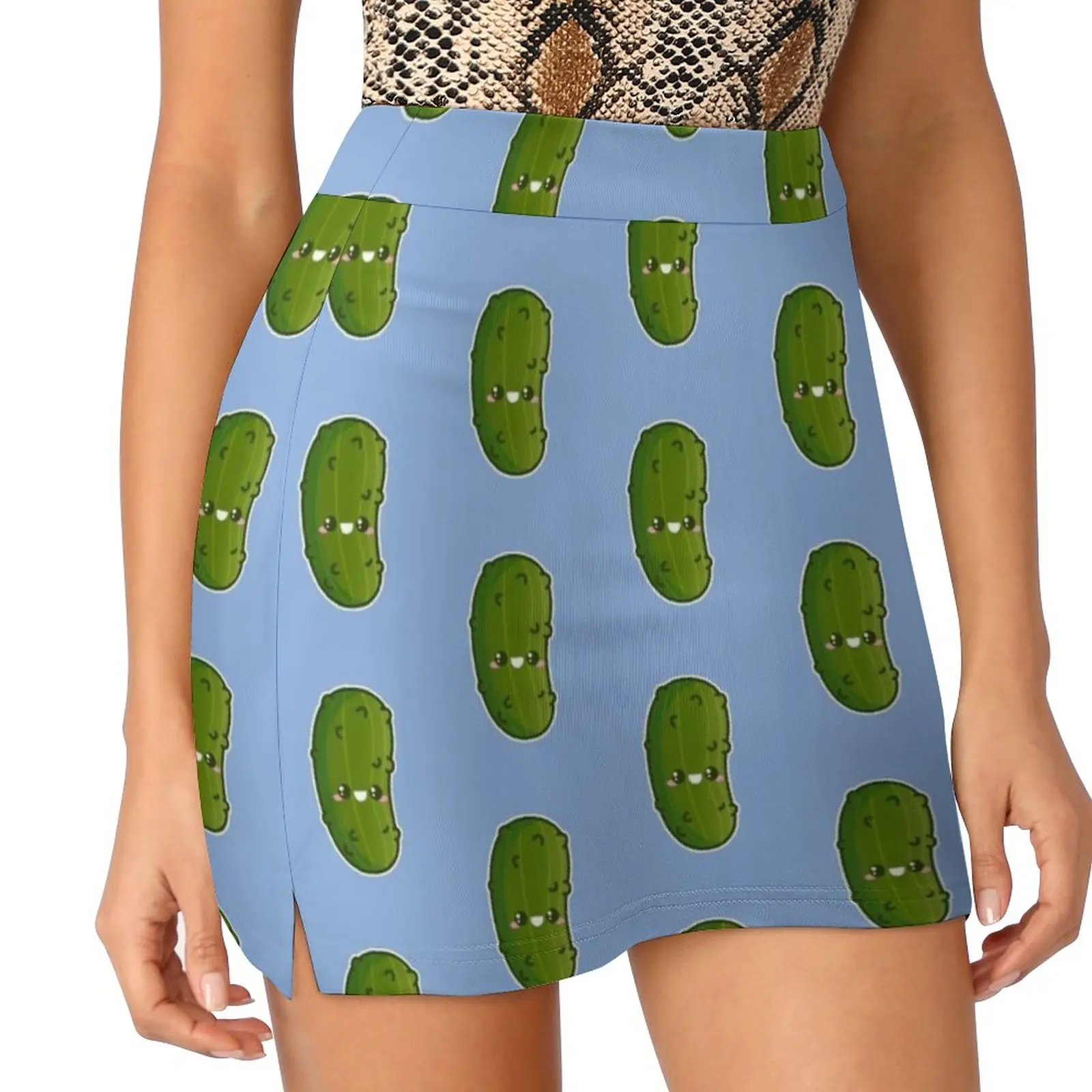 Kawaii Pickle Women's skirt Sport Skort Skirt With Pocket Fashion Korean Style Skirt 4Xl Skirts Gherkin Pickle Cucumber Food