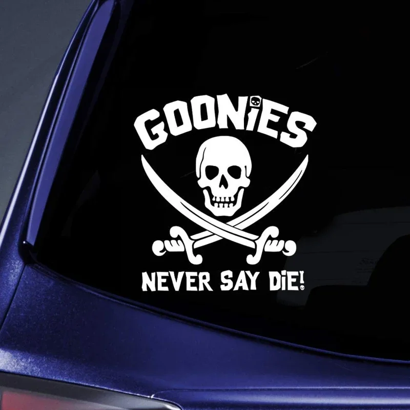 Goonies Never Say Die Skull and Crosbones Creative Car Stickers Auto Truck SUV Front and Rear Windshield Window Body Decals