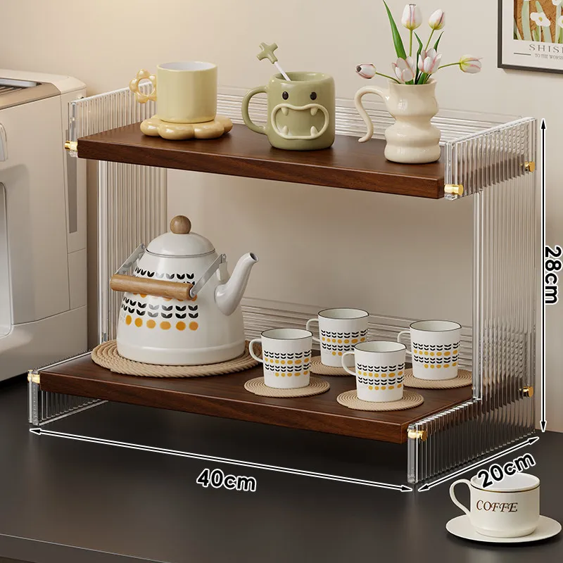 Multi Layer Elevated Base Trapezoid Tea Pot Holder Countertop Organizer for Office Staff Room Cup Mug Display Rack Strong