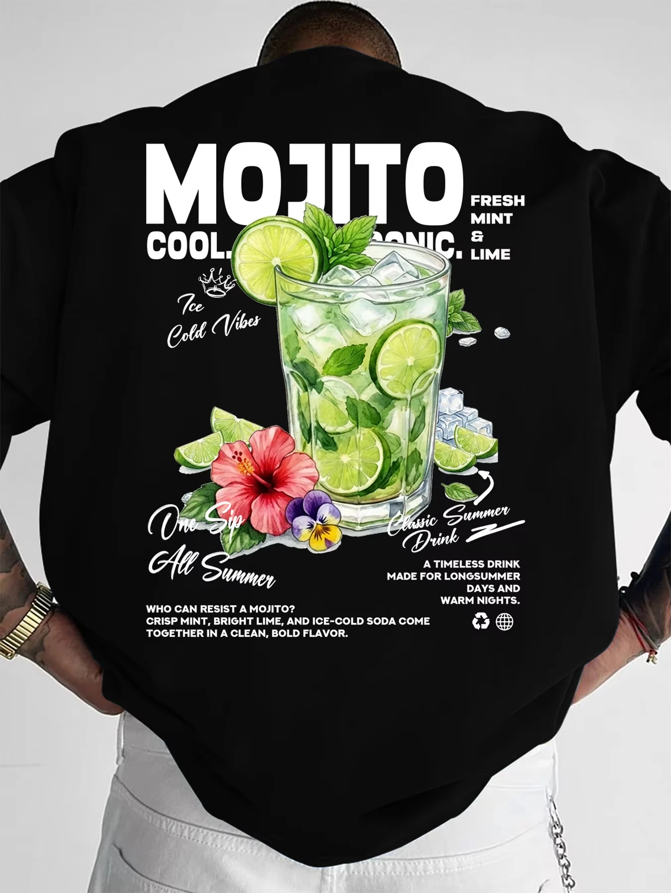 Camiseta de Verano 2026 para Hombre con Estampado Temático Mojito, Estilo Moderno y Versátil, Suave y Cómoda, de Manga Corta para Uso Diario Informal