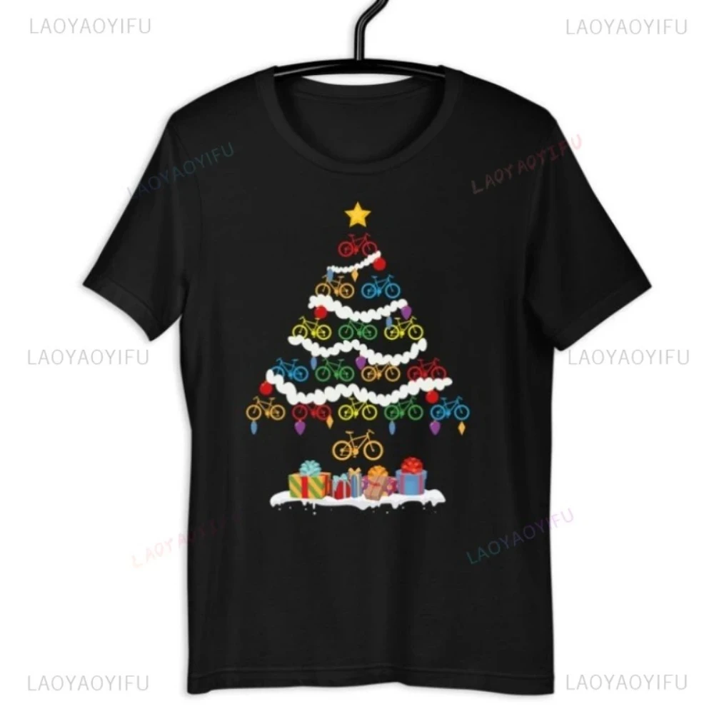Magliette grafiche per biciclette di Natale Magliette per biciclette Ornamenti natalizi Maglietta regalo in cotone di alta qualità Donna Uomo Moda Casual Manica corta