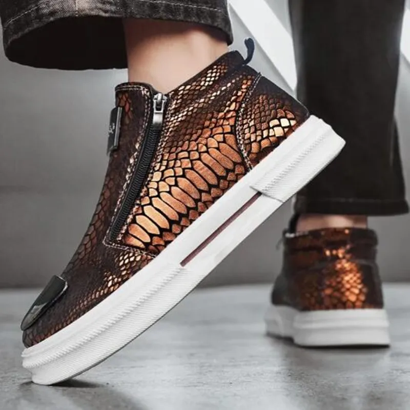 

Fashion Zipper Skateboard Shoes For Men Glitter Luxury Men's Designers Sneakers Zipper High Top Skateboarding Shoes Man Trainers