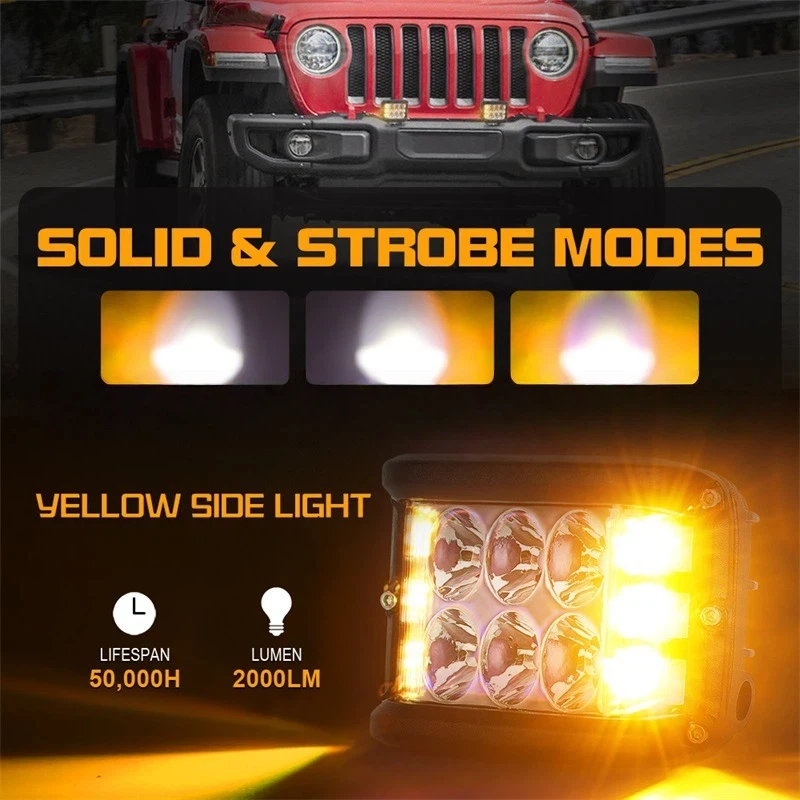Luminous explosion flashing yellow work light 18W for Wrangler off-road vehicle modification LED engineering light A-pillar