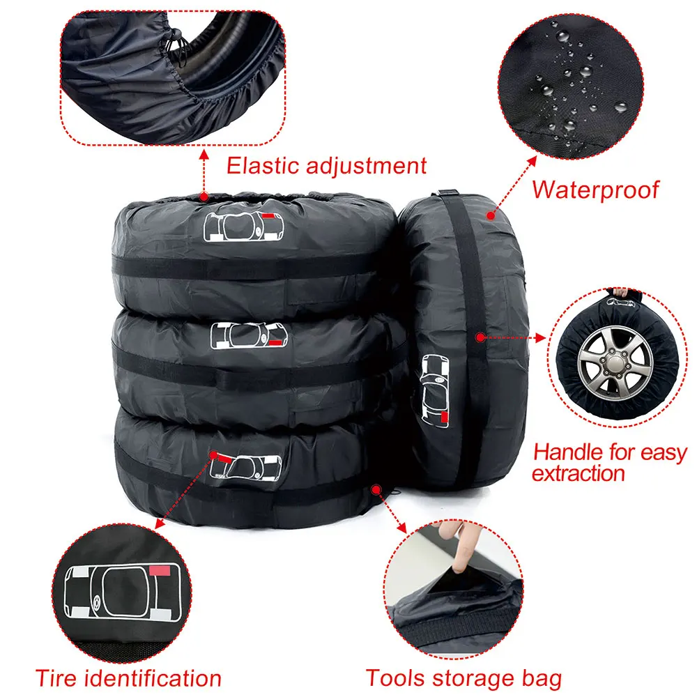 13-19 inch 1/4pcs S/L Universal Car Spare Tire Cover Polyester Storage Bags Wheel Tires Protector Dustproof Waterproof Anti-snow