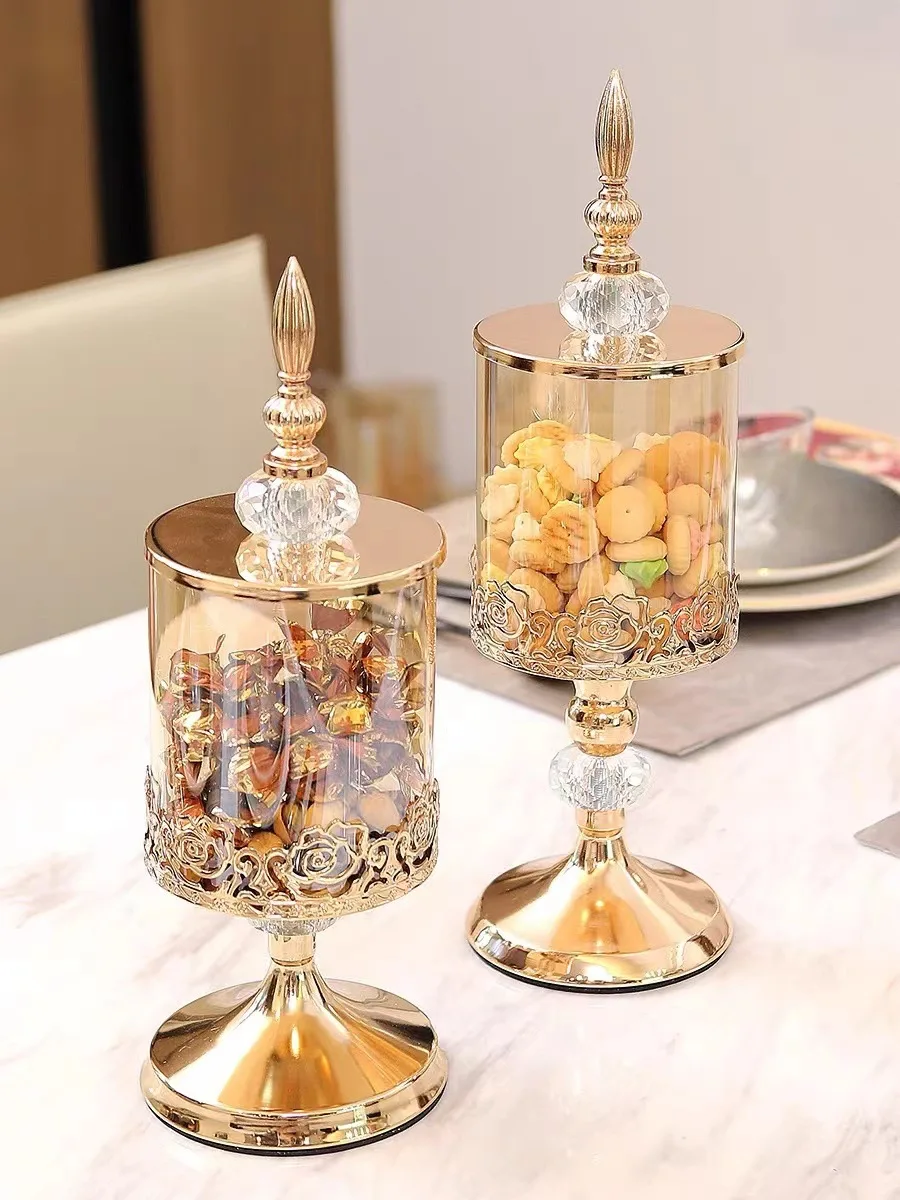 Crystal Glass Storage Jar with Lid  Candy Jar European Style Living Room Coffee Table Storage Decorative Ornaments