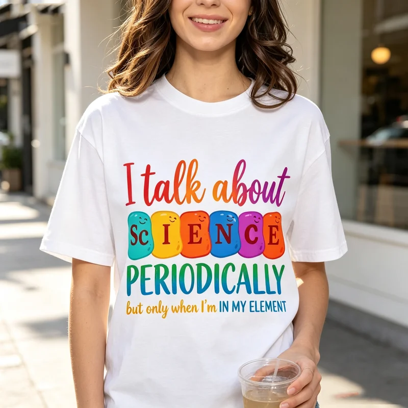 Science Teacher T Shirt Women I Talk about Science Periodically Print Casual Cotton Short Sleeve Tee  Harajuku Y2k Top