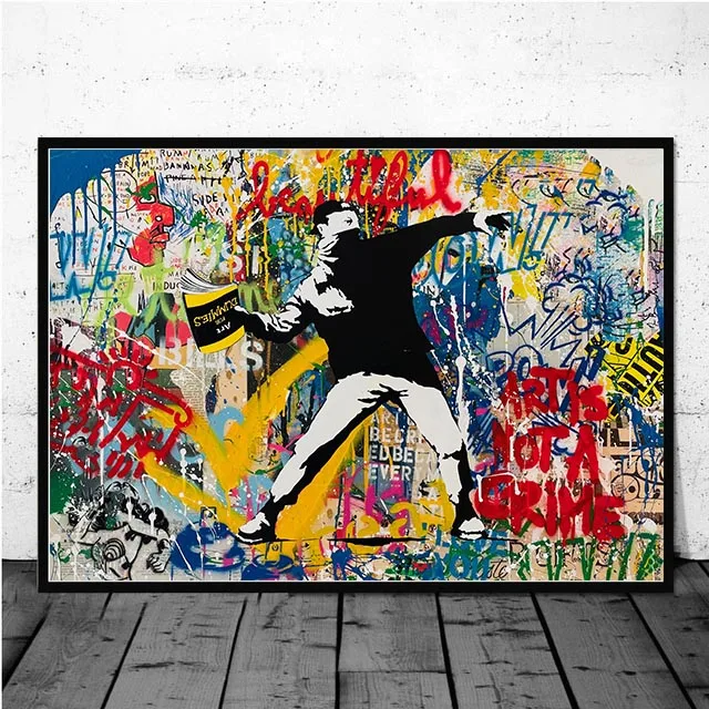 Large Size Banksy Wall Art Picture with Frame Canvas Print Poster and Prints Funny Monkeys Street Graffiti Abstract Painting