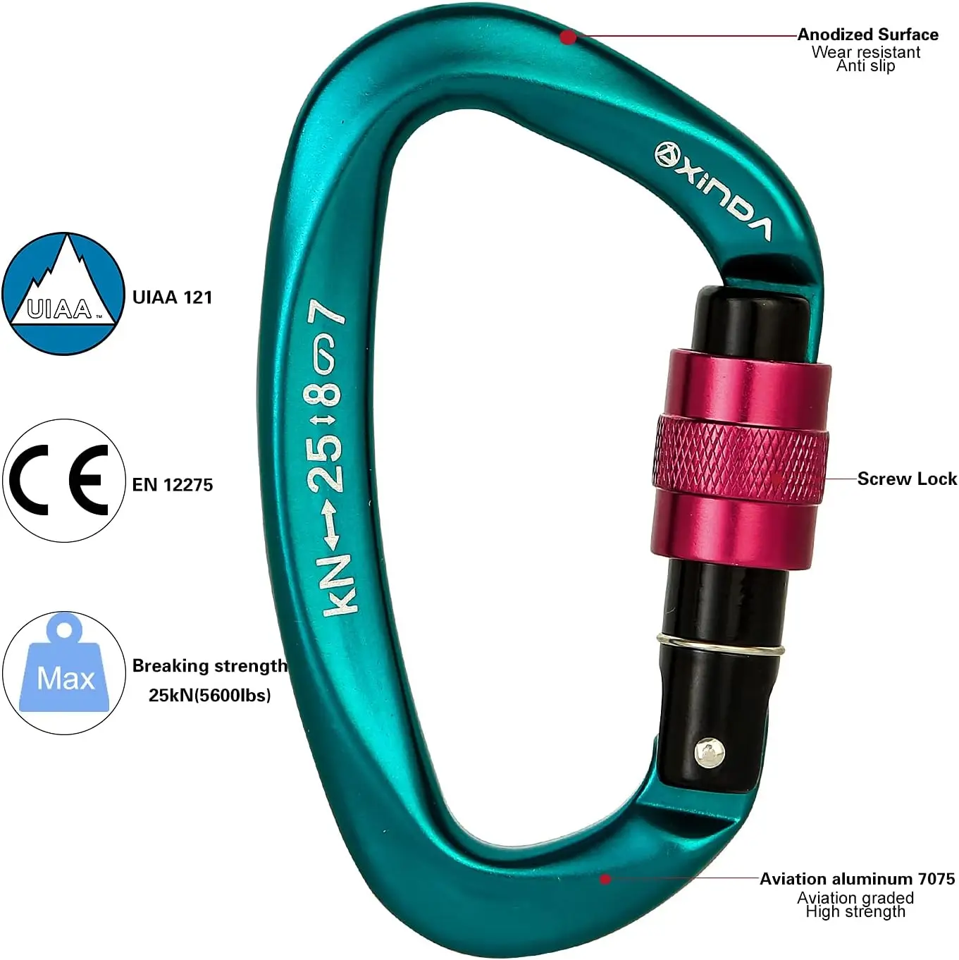 Screwgate Locking Carabiner Clip - Professional Rock Climbing Carabiner Screw Lock,Heavy Duty Carabiners