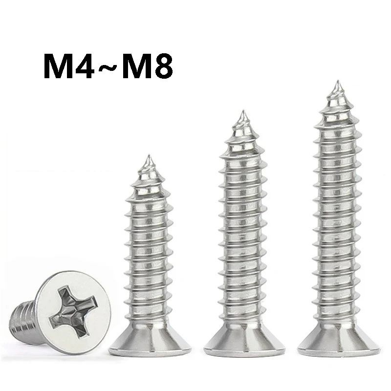 3~20Pcs 304 Stainless Steel Countersunk Head Tapping Screws M4 M4.2 M5 M6 M8 Cross Recessed Flat Head Wood Screws