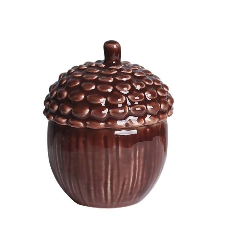 

Candle Jar Multi-functional Ceramics Storage Jar Cute with Lid Candlestick Mini Nut Shape Pinecone Candle Cup Gift