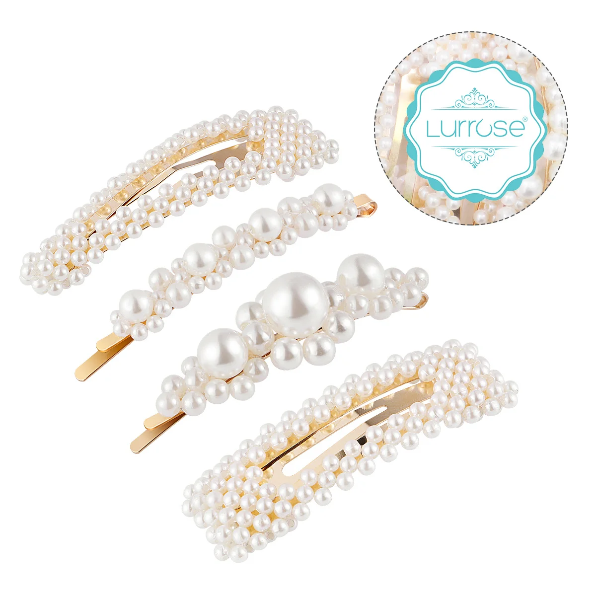 4 قطع من مشابك الشعر ذات الحافة اللؤلؤية دبابيس شعر مصنوعة من خليط معدني لحفلات الزفاف ومشابك عصرية يومية للنساء مشبك شعر من خليط معدني #5