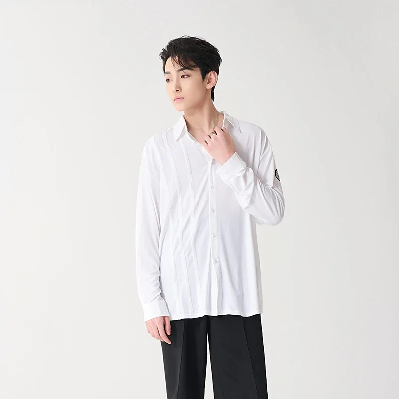 الكبار الوطنية القياسية الحديثة الرقص قمم الرجال اللاتينية الرقص قميص ملابس التدريب الذكور طويلة الأكمام قاعة الرقص أعلى