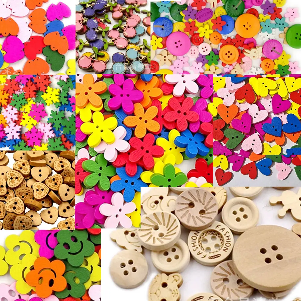 

300 шт. деревянных пуговиц из натурального дерева с 2 отверстиями, застежки для шитья, вязания, рукоделия, с принтами в виде мультяшных животных