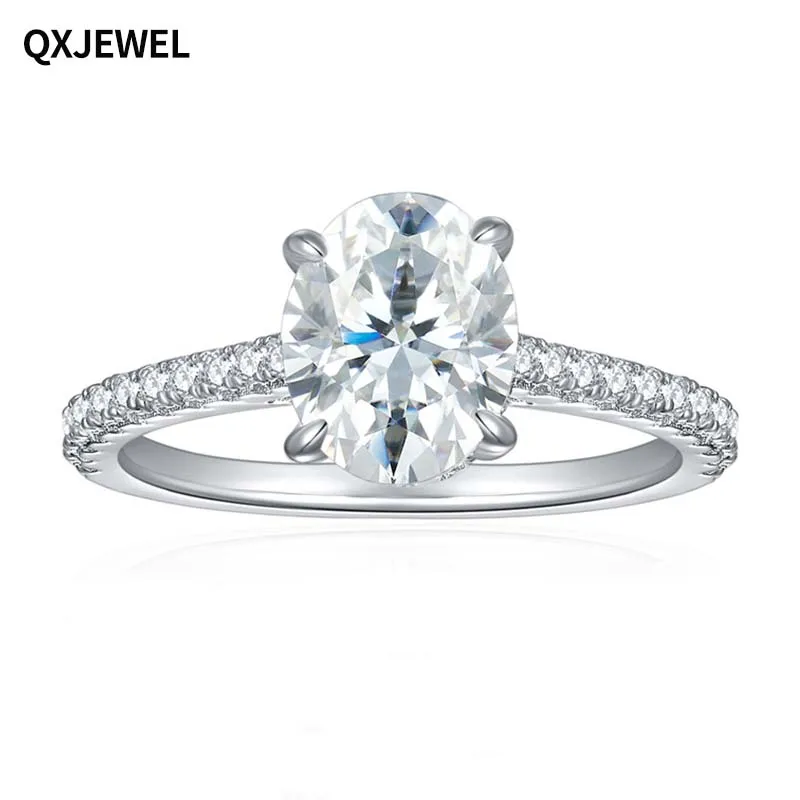 

QXJEWEL Ready To Ship 2 Carat Oval Moissanite Engagement Ring 7*9mm D Color 925 Sterling Silver With 18k White Gold Plated