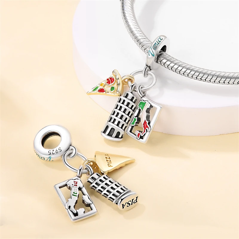 Classic 925 Sterling Silver Eiffel Tower Trunk Famous Attractions Charms Beads Fit 3mm 925 Original Bracelets DIY Jewelry Gift image 2
