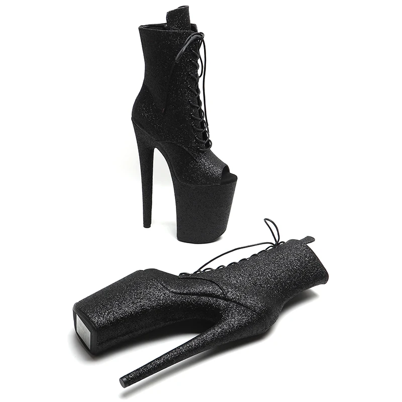 Leecabe 23CM/9inches Glitter upper open toe Sexy boots High Heels Platform stripper heel ankle Pole Dance shoes