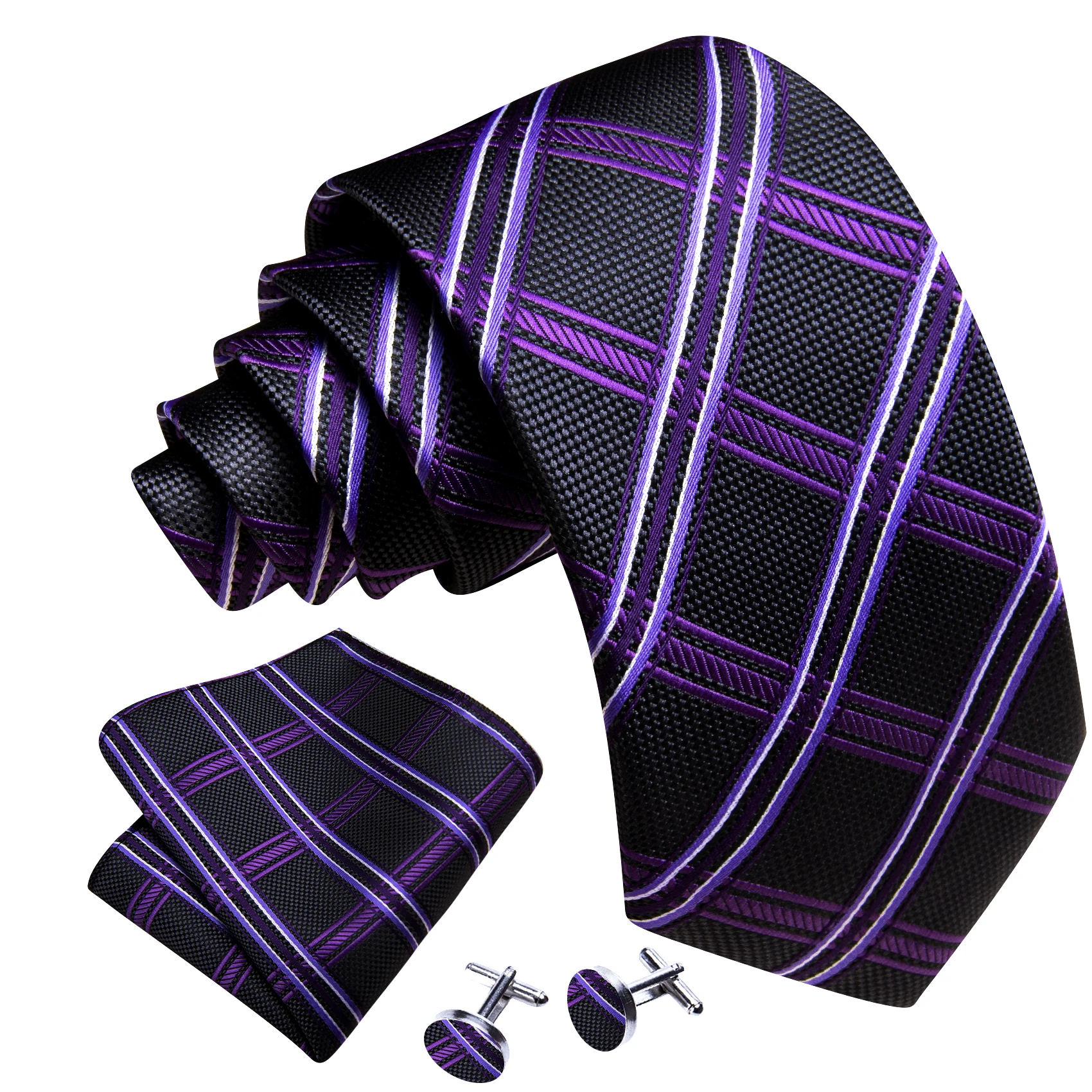 مصمم رجل التعادل الجاكار ربطة العنق جيب مربع أزرار أكمام مجموعة أسود أرجواني منقوشة للذكور الرجال الزفاف الأعمال العلاقات الطرف هدية