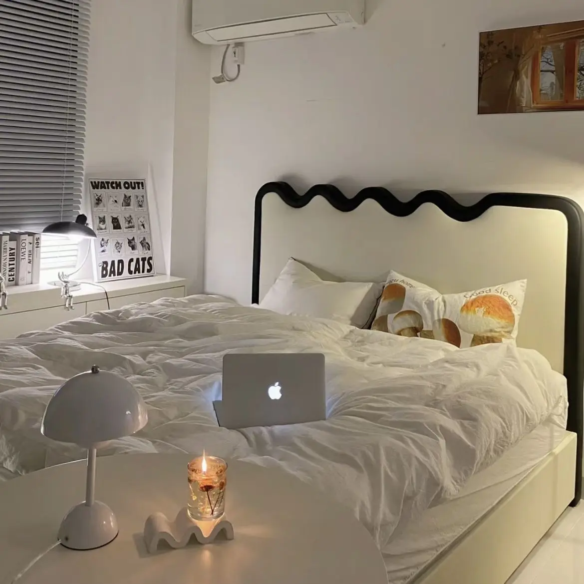 Francés, Estilo Crema, Lujo Ligero, Cuero, Puffs, Ondas, Dormitorio, Moderno, Simple