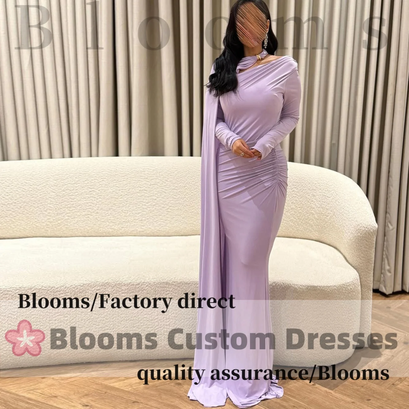 

Customized Lavender Long Sleeves Pleated Evening Dresses 2025 Halter Cape Elegant Party Gown Slim Fit Wedding Prom Dress
