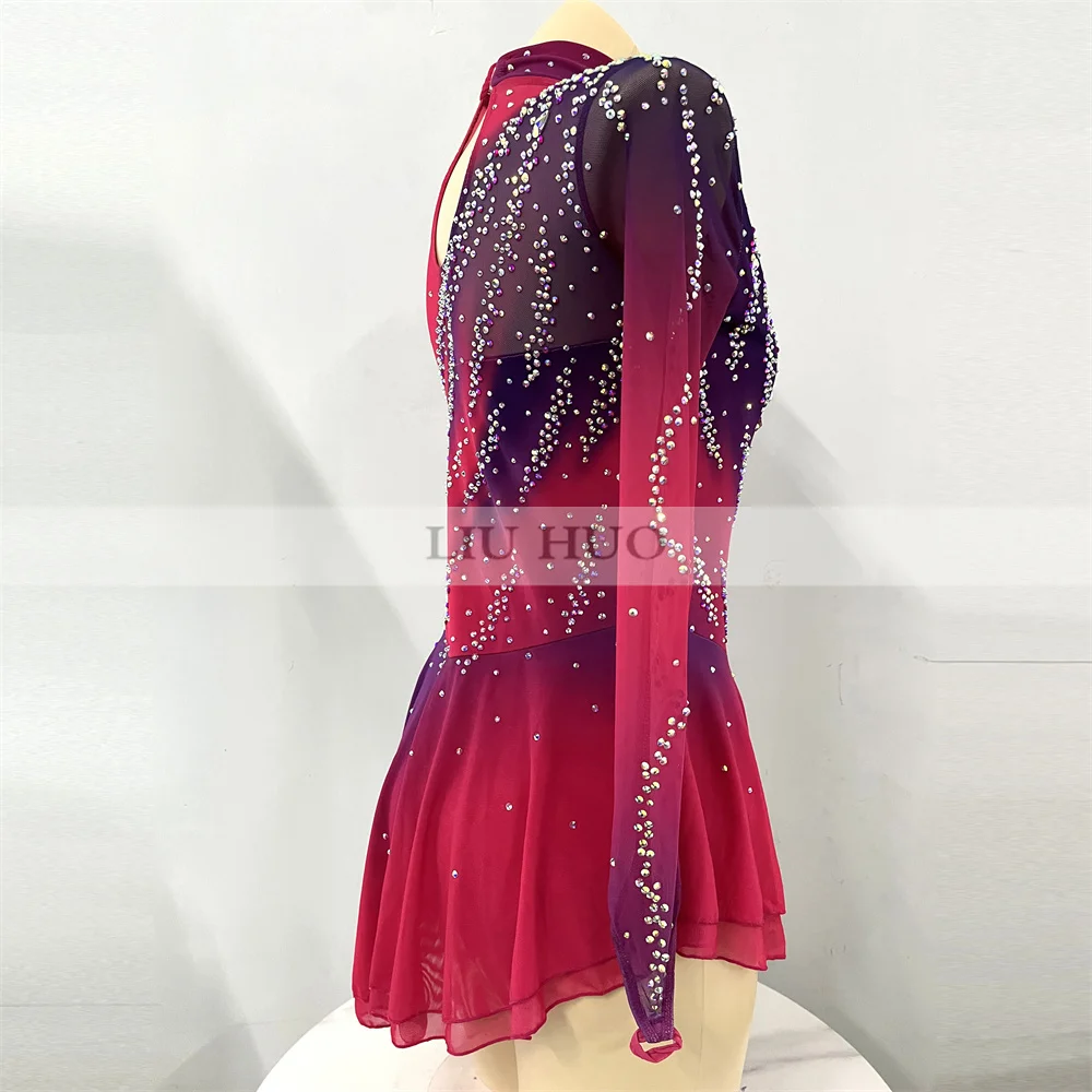 LIUHUO Ice Dance Figure Skating Dress Women Adult Teen Girl Customize Costume Performance Competition Red Purple Gradient Dance