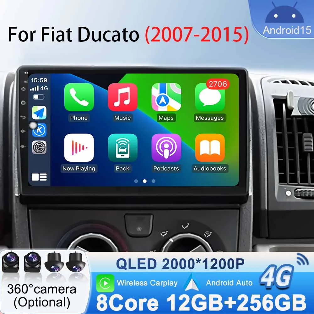 

Video Player Carplay Car Radio for Fiat Ducato 2007 2008 2009 2010 2011 2012 - 2015 Android 15 Stereo Multimedia BT Auto Android
