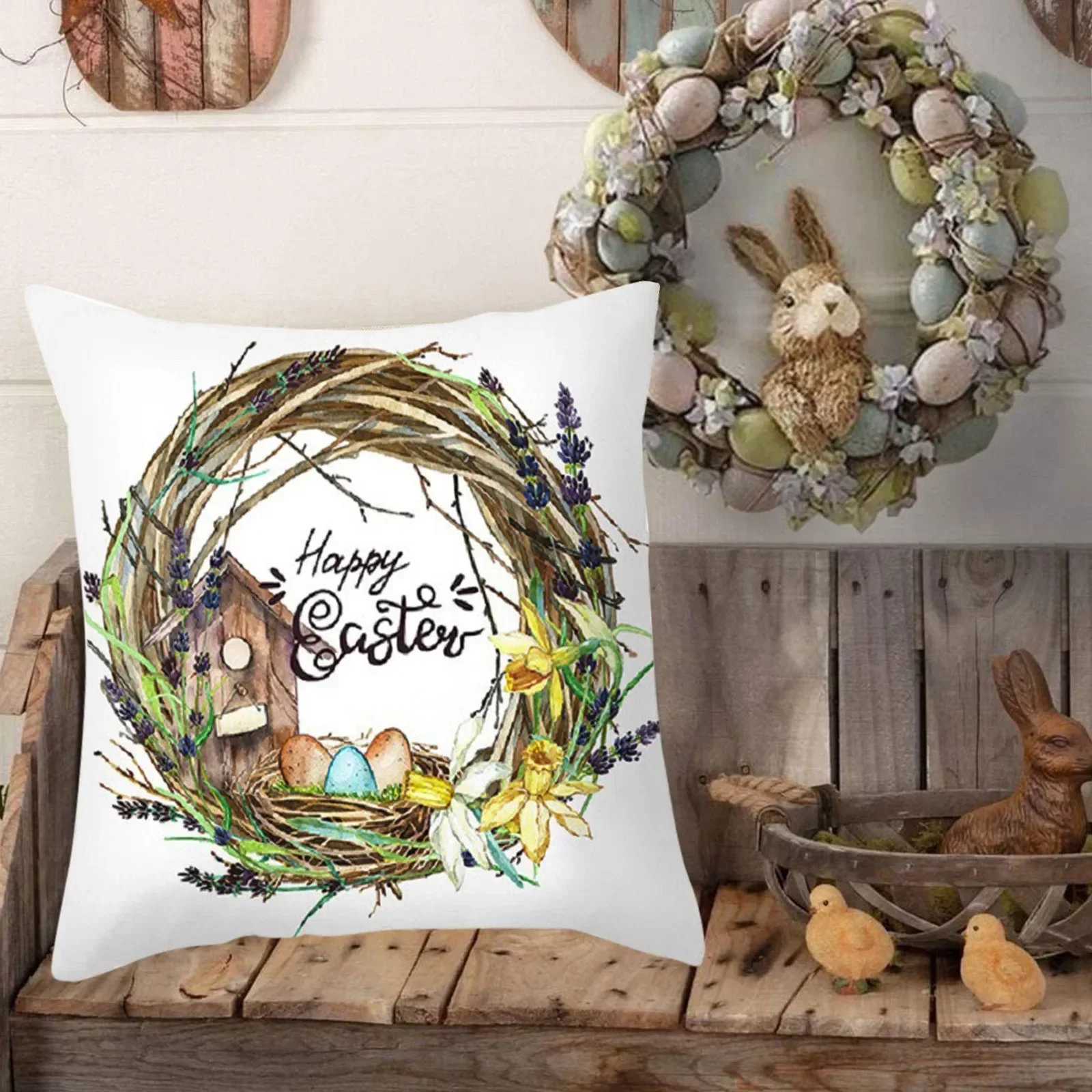 Haupt dekoration Frühling Ostern Druck kissen Kaninchen Radio Ostern Dekoration Druck Poly Kissen Kissen bezug Funda de Almohada