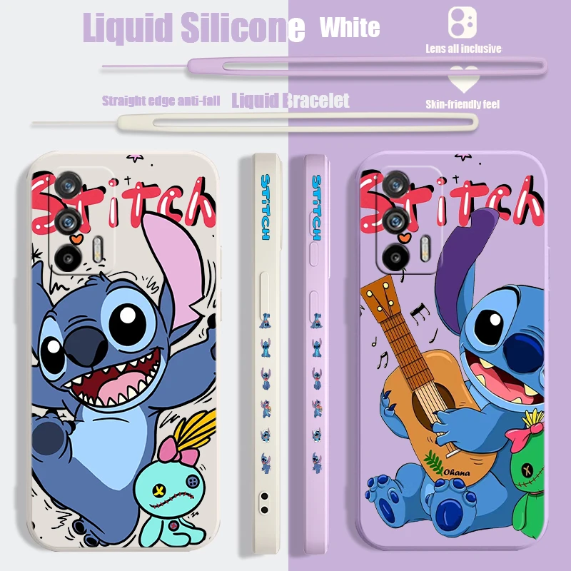 Disney Handsome Stitch Liquid Left Rope Phone Case For OPPO Find X2 3 5 Reno 2 5 6 7 8 10 Pro Lite Neo A16K Shell Soft Cover