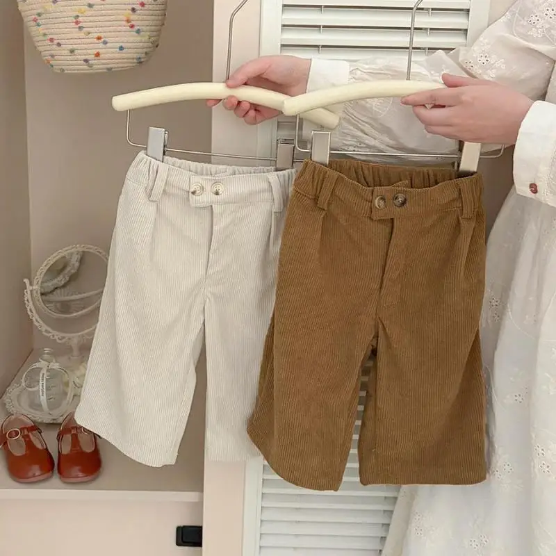 2026 Autumn New Children Corduroy Trousers Solid Boys Girls Casual Pants Baby Clothes Toddler Vintage Loose Pants