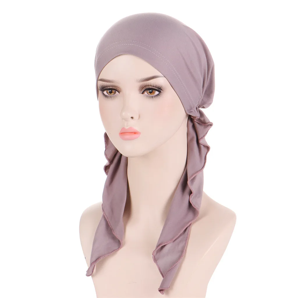 Tinta unita moda musulmana Hijab turbante cofano coda lunga testa avvolge cappelli elastici Hijab berretto chemio traspirante per le donne ragazze