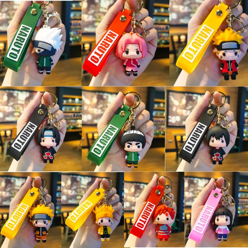 LLavero de Naruto de Anime, joyería de moda, figura de dibujos animados, modelo de PVC, bolsa de dibujos animados, muñeca colgante, juguetes de regalo, 7CM, 10 piezas por juego