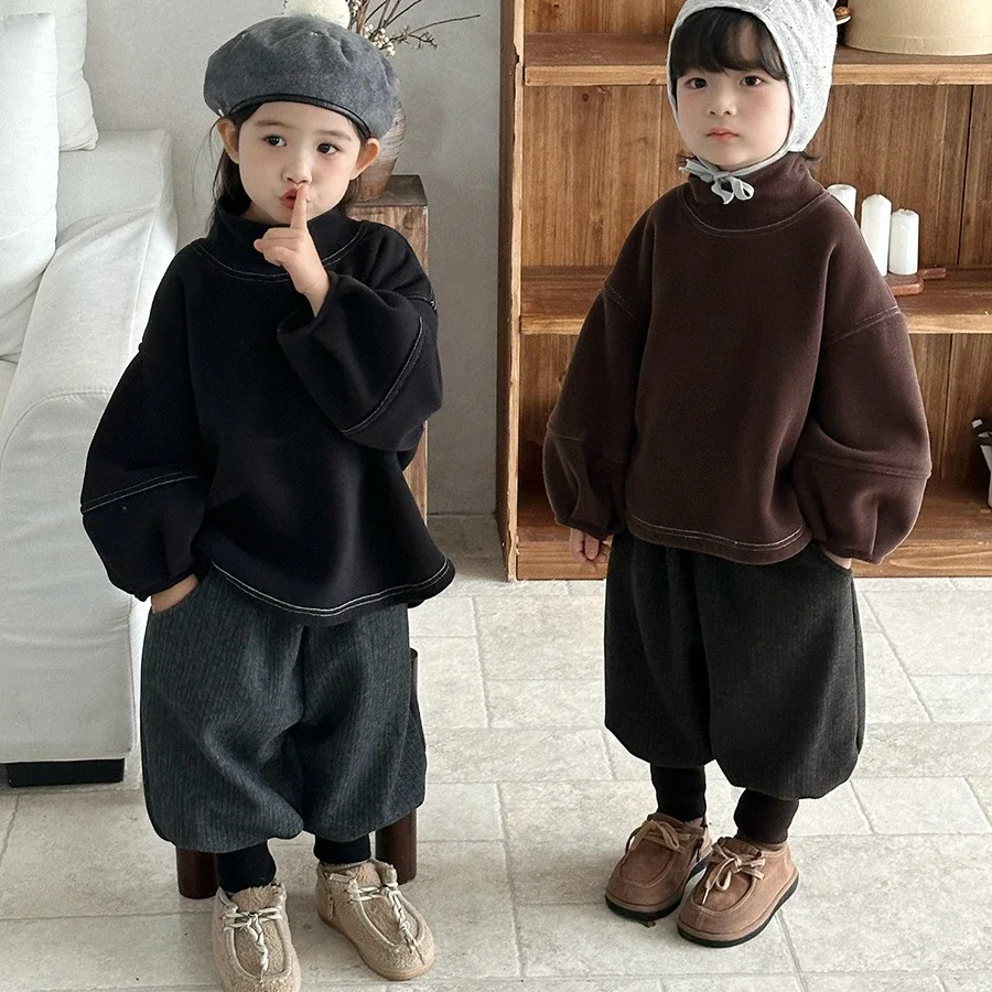 Pants 2026 Autumn And Winter New Childrens Clothing Korean Style Boys And Girls Fashion Compound One Pile Foot Pants Simple