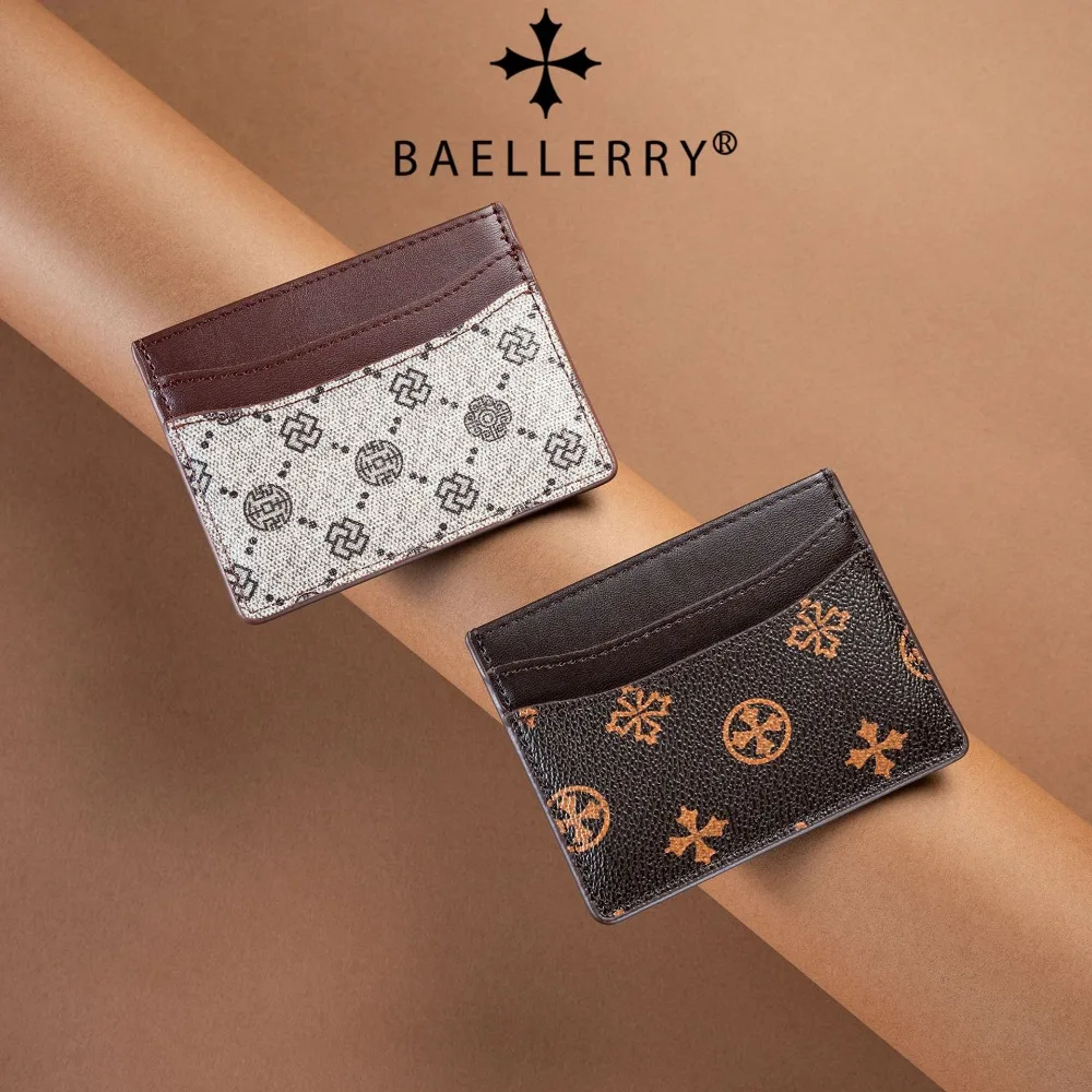 Baellerry Printed PU Leather Card Holder Multi-Slot Document Case Bank Card Clip Wallets for Men Women
