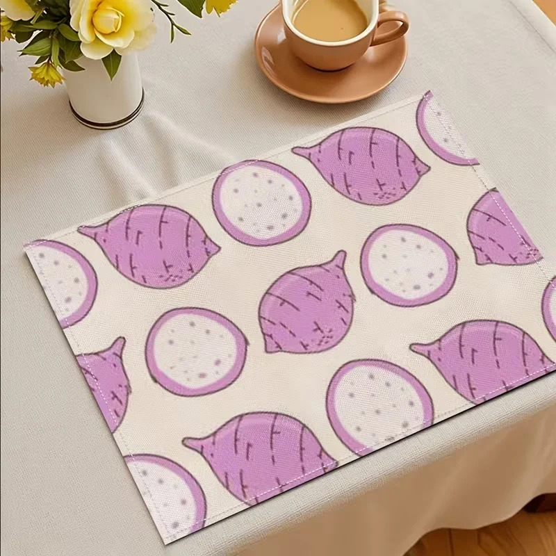 Juicy Strawberry Print Placemat Linen Texture Table Pad Sweet Fruit Design Table Mat Farmhouse Kitchen Table Decor