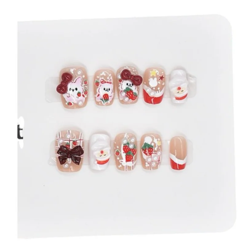 Nouveau en Stock10 pièces dessin animé rouge arc court mignon manucure presse sur les ongles