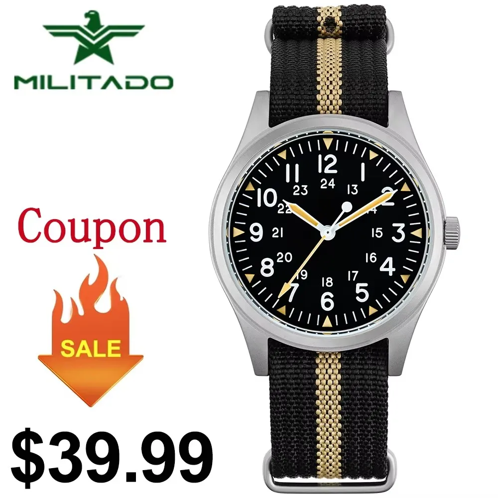 

Militado ML07B 36mm Quartz Watch Miyota Super 2035 Movement Wristwatches Domed Sapphire Crystal Luminous Waterproof Watches