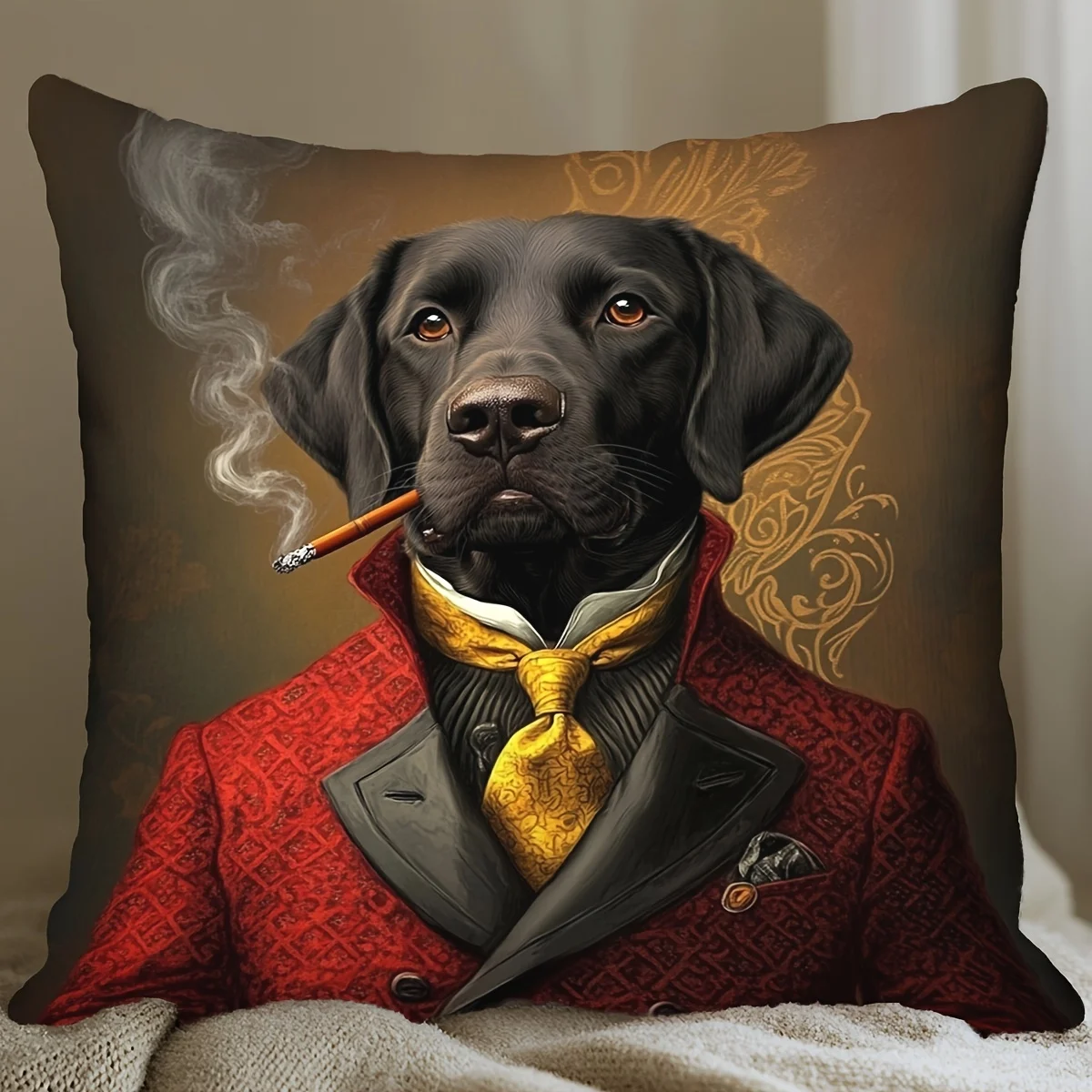 1pc Funny Retro Gentleman Dog Cushion Cover Polyester 2D Double Sided Print for Sofa Living Room Retro Aesthetic Home Decor