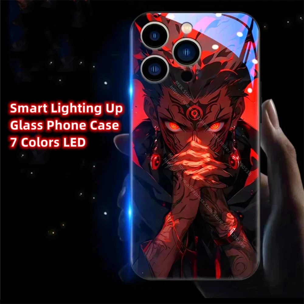 Skeleton Anime Sound Control LED Flash Case Luminous Glass Cover For Samsung S24 S23 S22 S21 S20 FE Note 10 20 Plus Ultra A54