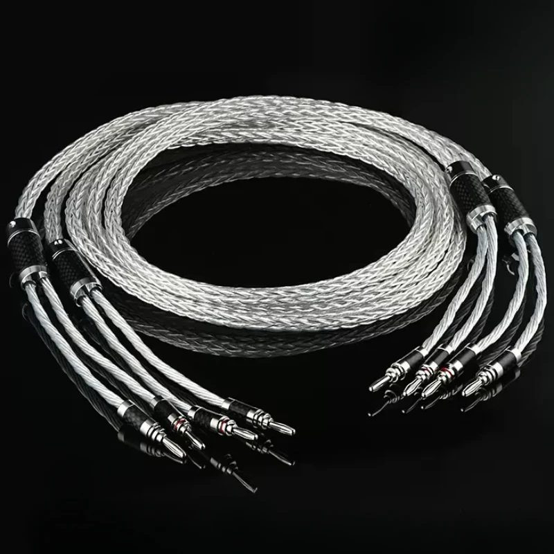 

Pair 8AG Speaker Cable OCC Silver Plated HiFi Audio Amplifier Horn Cables Carbon Fibre Banana Plug