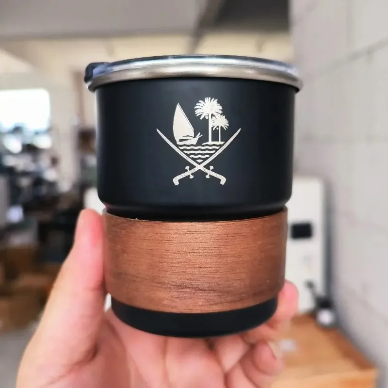 

The State of Qatar Logo Stainless Steel Cup Beer Mug with Lid 300ml Outdoor Camping Coffee Mug Wholesale gift cups