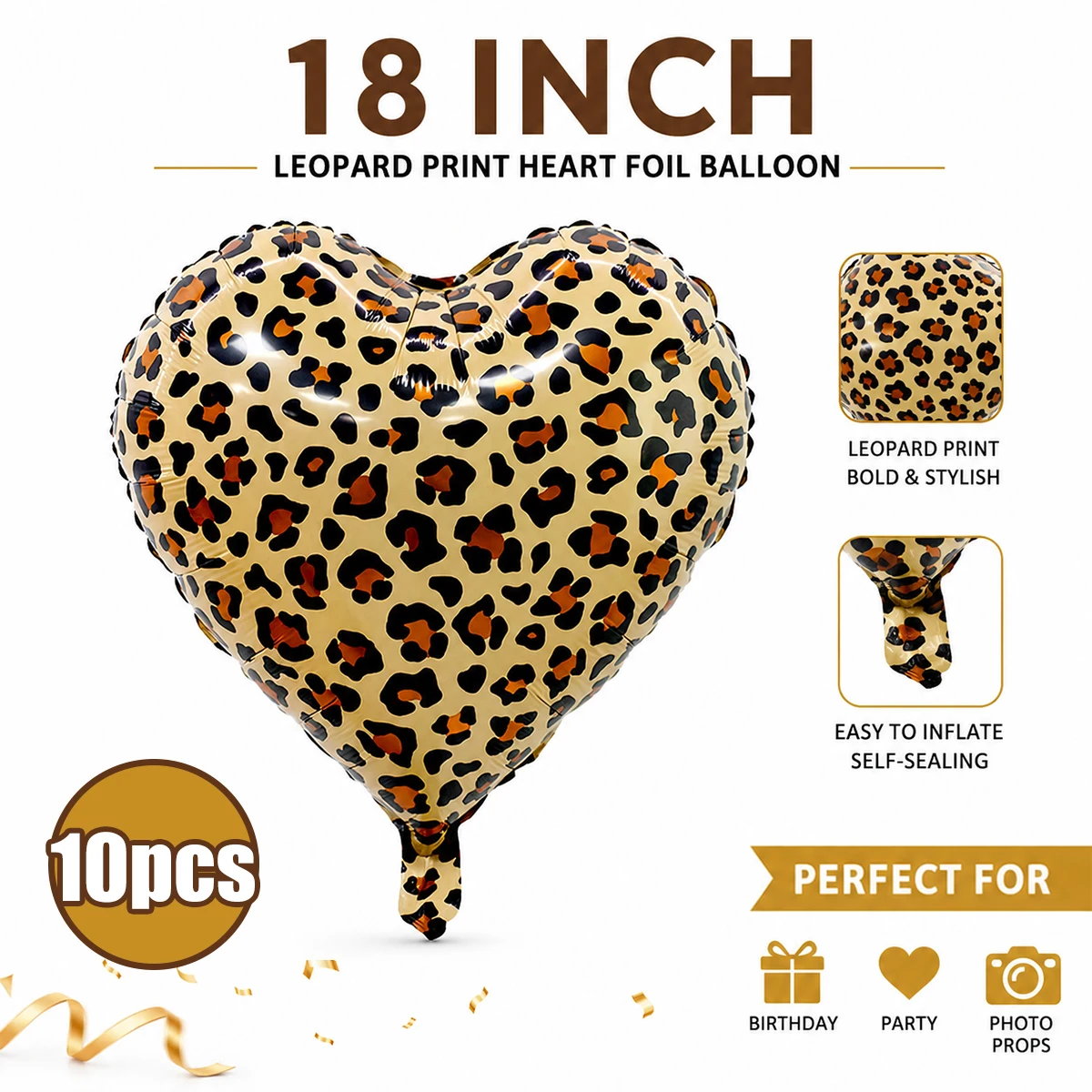 5/10 Stück 18-Zoll-Herzballons mit Leopardenmuster, für Taufen, Feiertage, Geburtstage, Jubiläen, „Wild“-Junggesellinnenabschiede – Detail 5