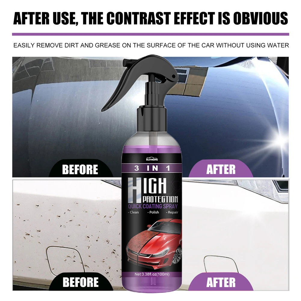 3 IN 1 Car Quick Ceramic Coating Spray 100ml High Protection Car Coating Wax Polishing Spray Auto Body Compound Scratch Repair