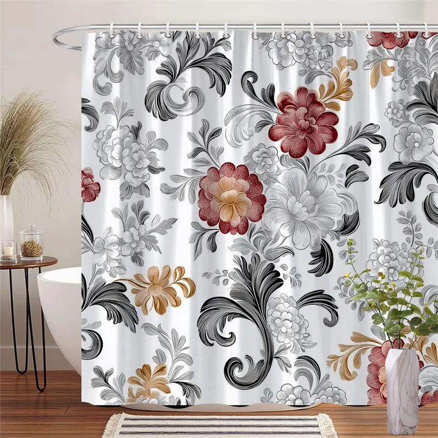 

1 шт., занавеска для душа в викторианском стиле с цветочным узором, полиэфирная ткань, можно стирать в машине, подходит для украшения ванной комнаты