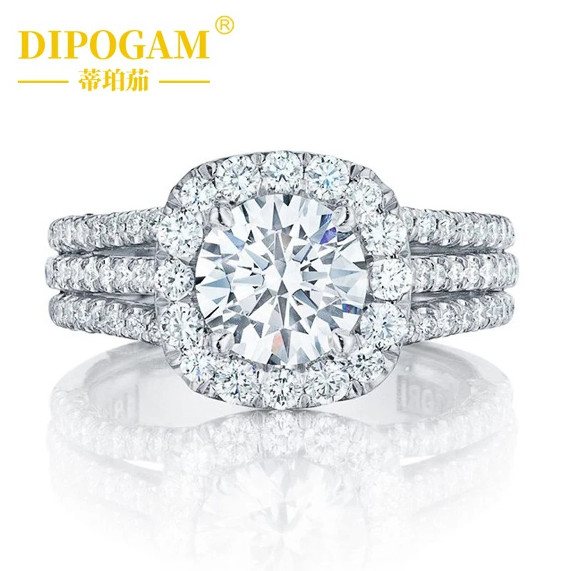 DIPOGAM silver Trendy Women Rings with Brilliant Moissanite Luxury Engagement Rings Fashion Wedding Party Jewelry Drop Shipping