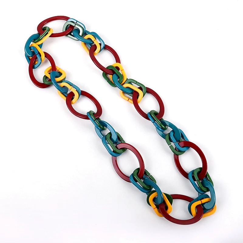 FishSheep Bohemian Geometric Acrylic Long Chain Necklace for Women Resin Big Multi Color Links Necklaces Collar Party Jewelry