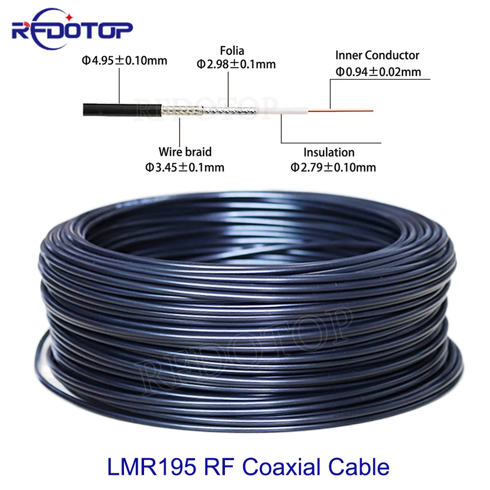 

Black LMR195 Coaxial Cable High Quality Low Loss 50 Ohm 50-3 LMR-195 RF Coaxial Cable Jumper Wire Cord 50CM~200M