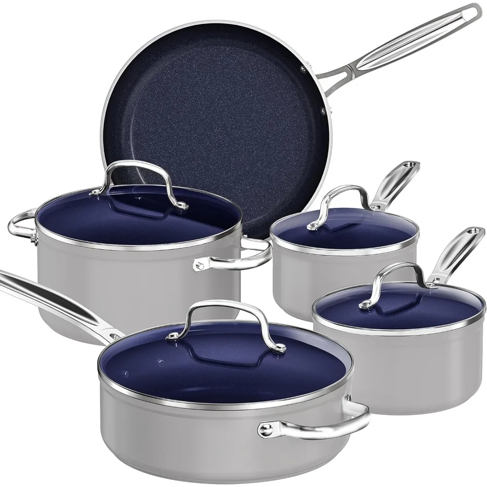 

9pc Cookware Set Healthy Duralon Blue Ceramic Nonstick Coated, Diamond Infused Scratch-Resistant, PFAS Free,