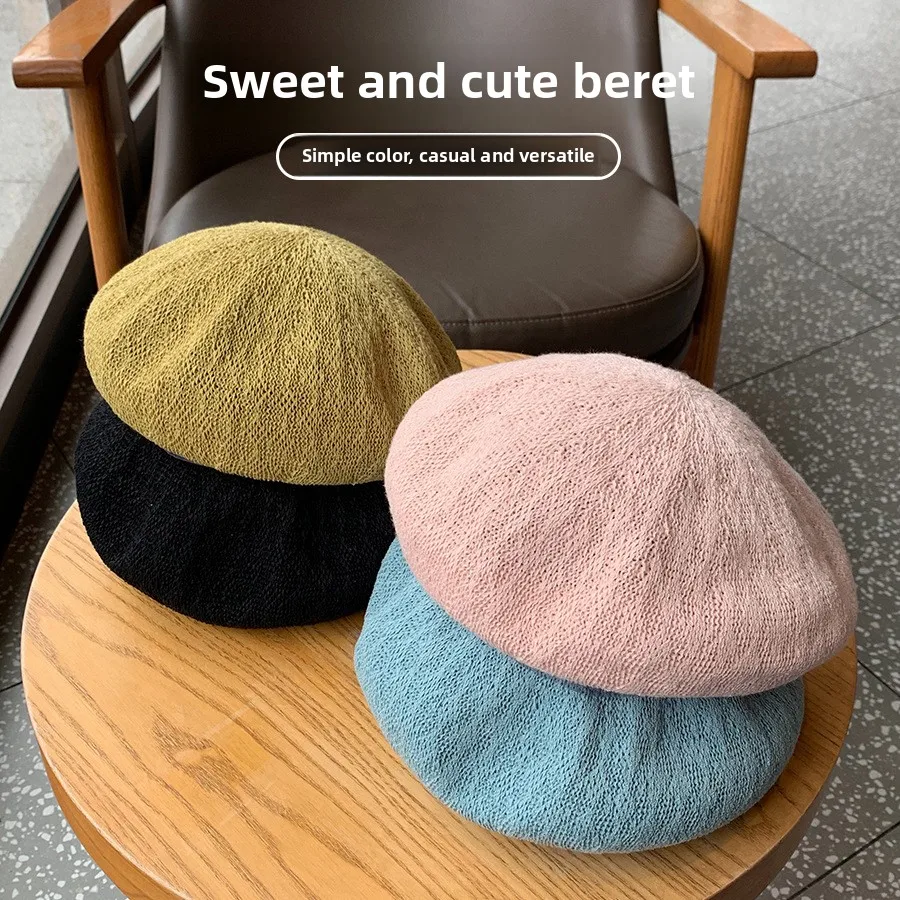 

Beret Women Spring Summer Hats For Women Retro Knitted Painter Cap Casual Fashion Design Solid Breathable Cap Female New