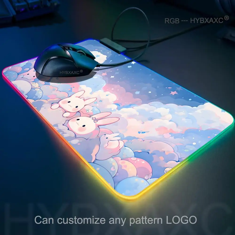 Cute Green Plant Mouse Pad RGB Gaming Mouse Pad Desk Mat HD Gamer Large LED Light XXL MousePads PC Computer Carpet