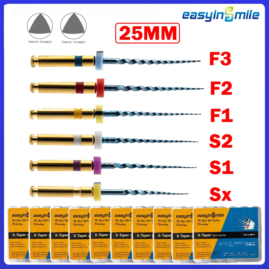 60 stücke (10er Pack) easyin smile endodon tische Zahn feilen Niti Endo Rotations feile Wurzelkanal SX-F3 25mm x-pro Blue Taper Motors pitzen