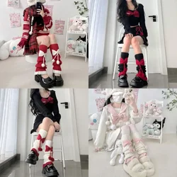 Christmas Cute Bowknot Plush Ball Leg Warmers Japanese-style Lolita Autumn Winter Color-blocked Ruffles Warm Slouchy Leg Covers